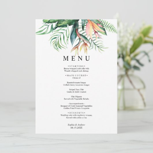 Kaart van het Tropisch Grieks bruiloft-menu (Staand voorkant)