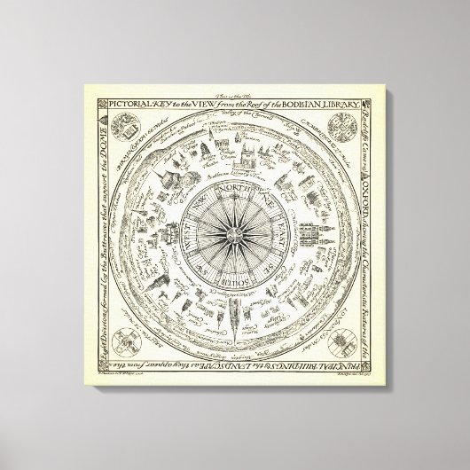 Kaart van het uitzicht van Oxford uit de bibliothe Canvas Afdruk (Voorkant)