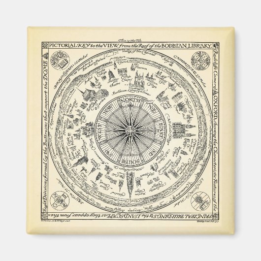 Kaart van het uitzicht van Oxford uit de bibliothe Magneet (Voorkant)