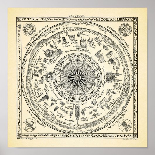 Kaart van het uitzicht van Oxford uit de bibliothe Poster (Voorkant)