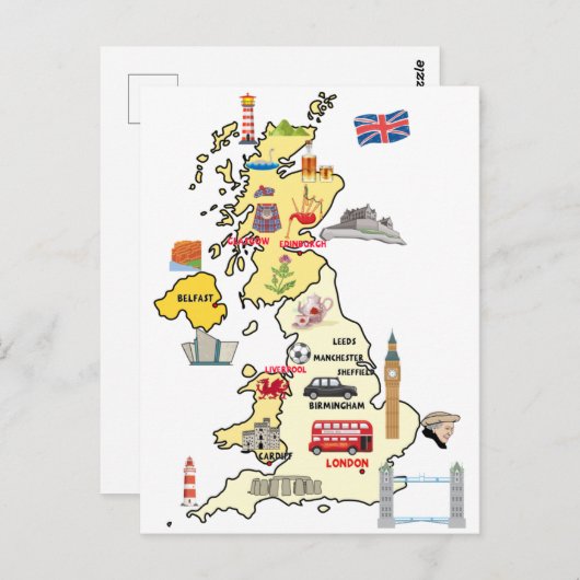 Kaart van het VK GEÏLLUSTREERDE KAART VAN HET VERE (Voorkant / Achterkant)