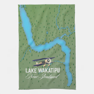 kaart van het Wakatipu-meer in Nieuw-Zeeland Theedoek