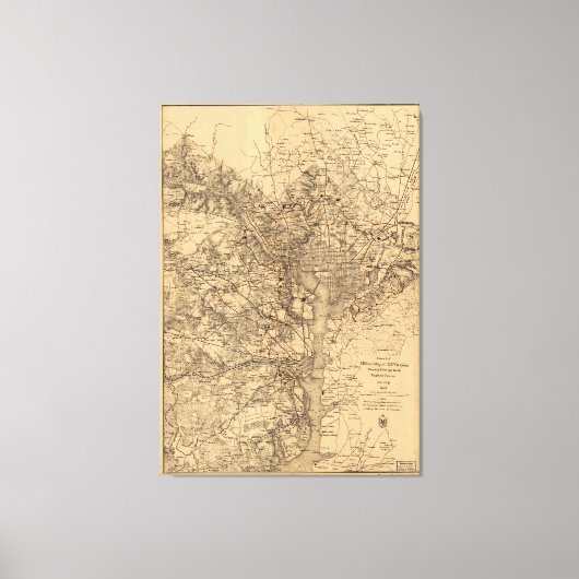 kaart van het Washington DC-gebied (1865) Canvas Afdruk (Voorkant)
