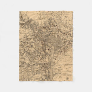 kaart van het Washington DC-gebied (1865) Fleece Deken