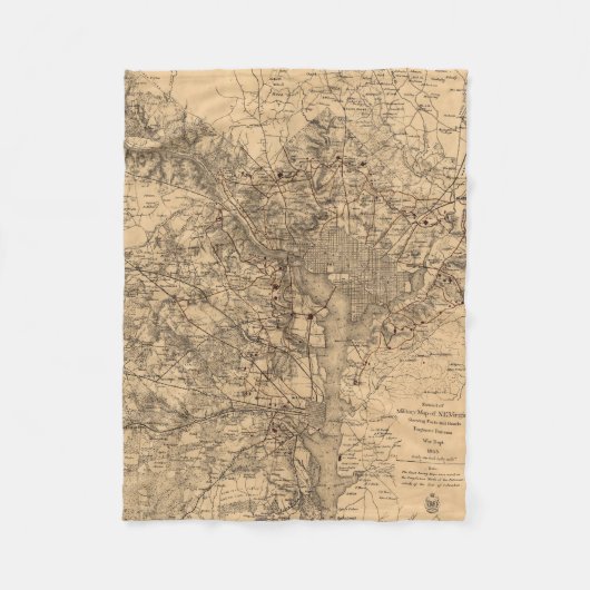  kaart van het Washington DC-gebied (1865) Fleece Deken (Voorkant)