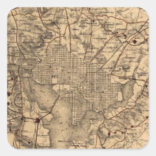  kaart van het Washington DC-gebied (1865) Vierkante Sticker