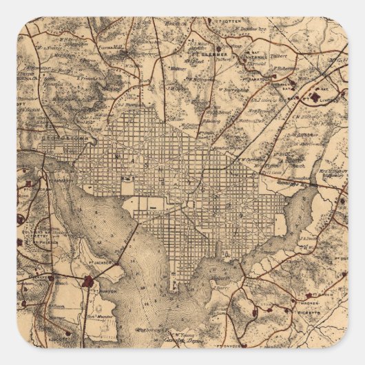  kaart van het Washington DC-gebied (1865) Vierkante Sticker (Voorkant)