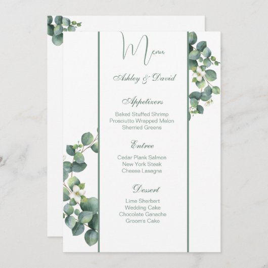 Kaart van het Wedding Menu (Voorkant / Achterkant)