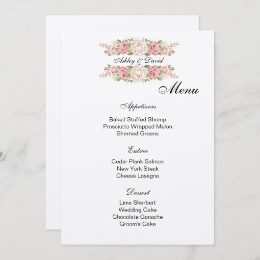 Kaart van het Wedding Menu (Voorkant / Achterkant)