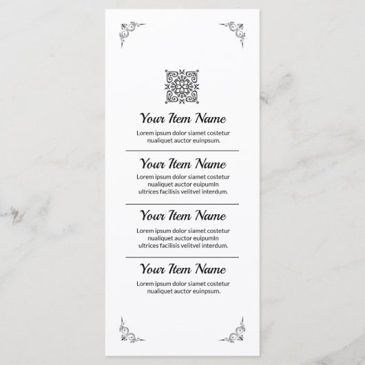 Kaart van het Wedding Menu (Achterkant)