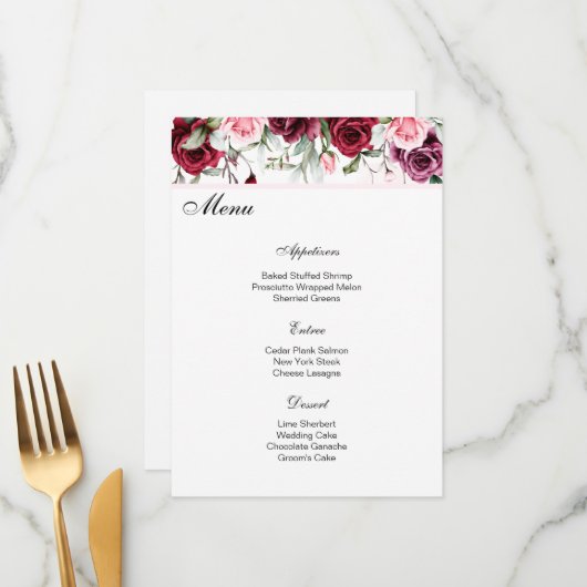 Kaart van het Wedding Menu (Voorkant / Achterkant in situ)