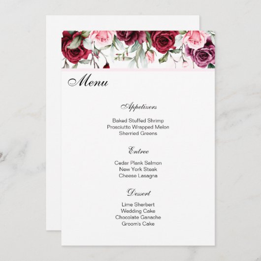 Kaart van het Wedding Menu (Voorkant / Achterkant)