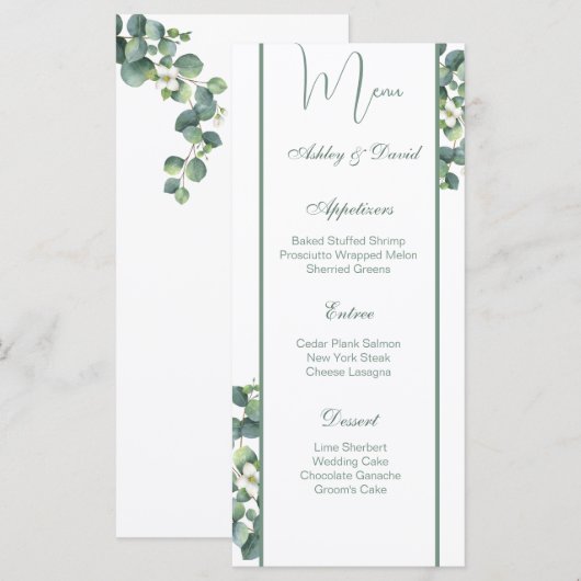 Kaart van het Wedding Menu (Voorkant / Achterkant)