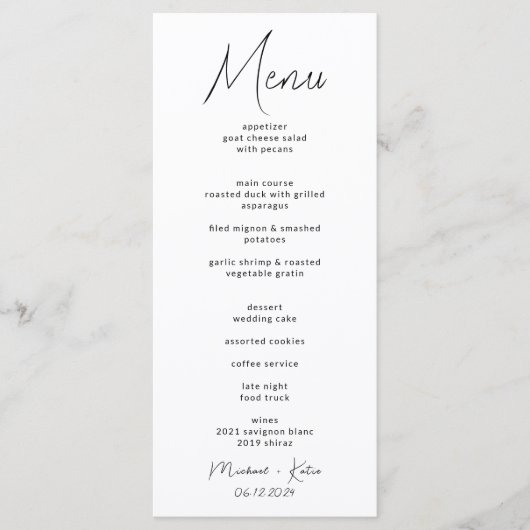 Kaart van het Wedding Menu (Voorkant)