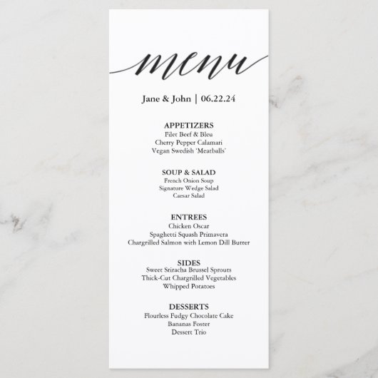 Kaart van het Wedding Menu (Voorkant)