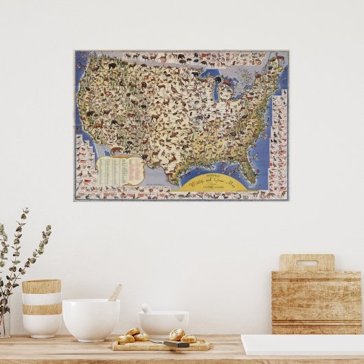 Kaart van het wild en het wild van de Verenigde St Poster (Keuken)