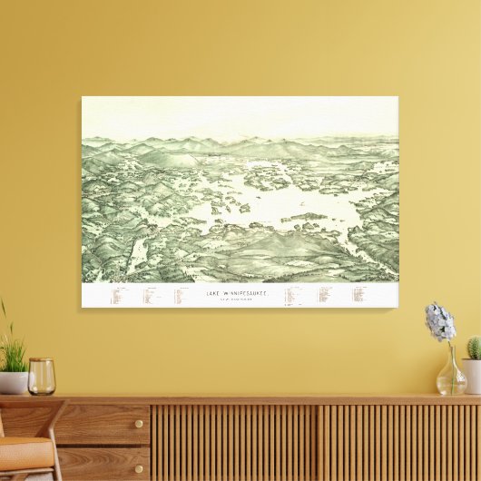 Kaart van het Winnipesaukee-meer van 1903 Canvas Afdruk (Insitu (Woonkamer))