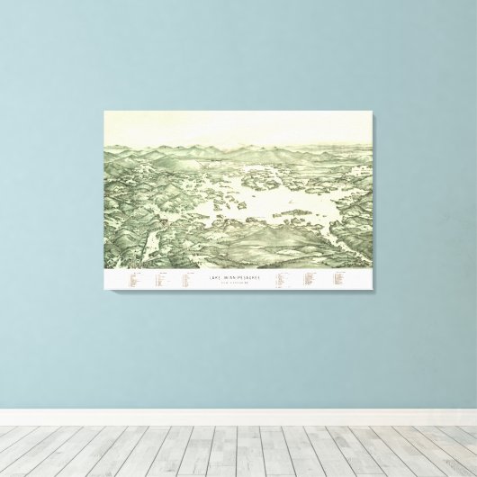 Kaart van het Winnipesaukee-meer van 1903 Canvas Afdruk (Insitu (Houten vloer))