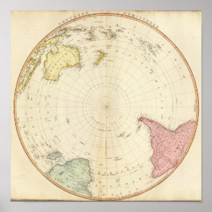 kaart van het zuidelijk halfrond poster