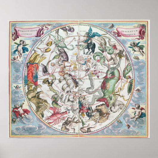 Kaart van het zuidelijk halfrond poster (Voorkant)