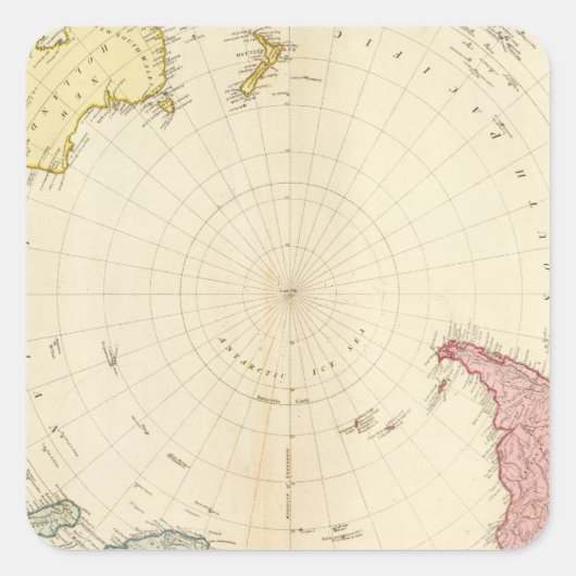 kaart van het zuidelijk halfrond vierkante sticker (Voorkant)