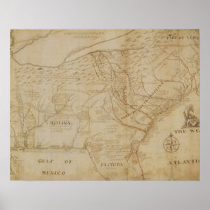 Kaart van het zuidoostelijke deel van Noord-Amerik Poster