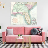  kaart van het zuidoosten van de Verenigde Staten  Canvas Afdruk (Insitu (Woonkamer))
