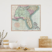  kaart van het zuidoosten van de Verenigde Staten  Poster (Keuken)