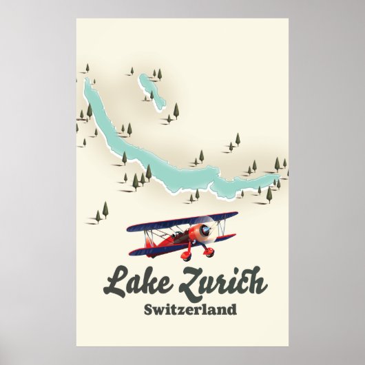 kaart van het Zurich-meer Poster (Voorkant)