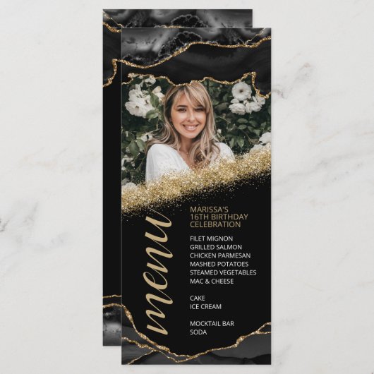 Kaart van het zwarte en goudfotomenu (Voorkant / Achterkant)