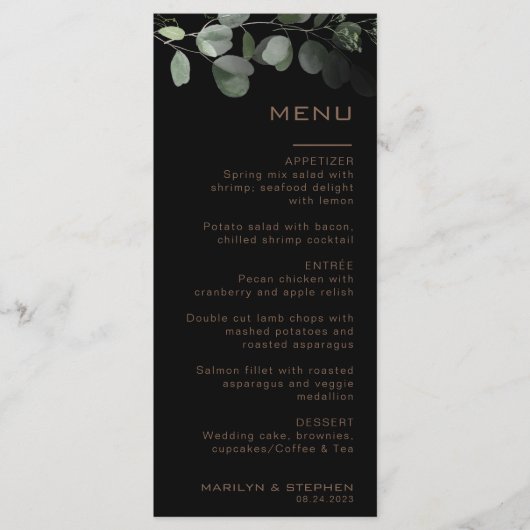 Kaart van het zwarte formele minimale eucalyptusbr (Voorkant)