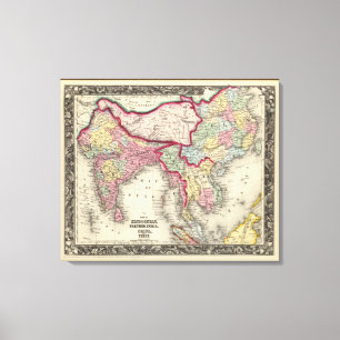 Kaart van hindoostan, verder India, China en Tibet Canvas Afdruk