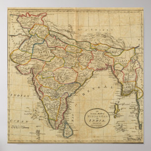 Kaart van Hindostan of India Poster