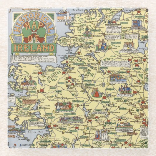 Kaart van historisch Ierland Glazen Onderzetter (Voorkant)