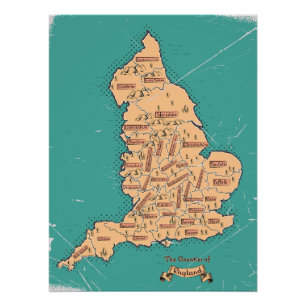 Kaart van historische graafschappen van Engeland Perfect Poster