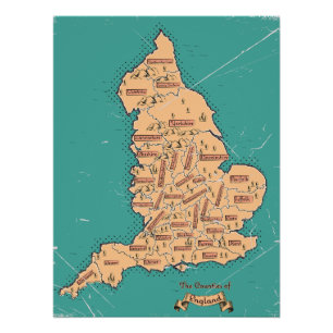Kaart van historische graafschappen van Engeland Perfect Poster