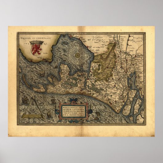 Kaart van Holland 1570 - Abraham Ortelius Poster (Voorkant)