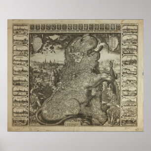 Kaart van Holland 1609 - Claes Jansz Visscher Poster