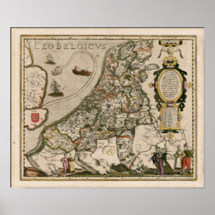 Kaart van Holland 1617 - Leo Belgicus Poster