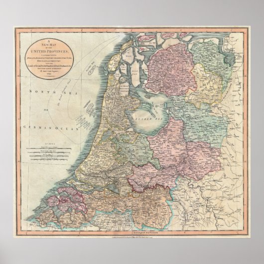 Kaart van Holland 1799 - van John Cary Poster (Voorkant)