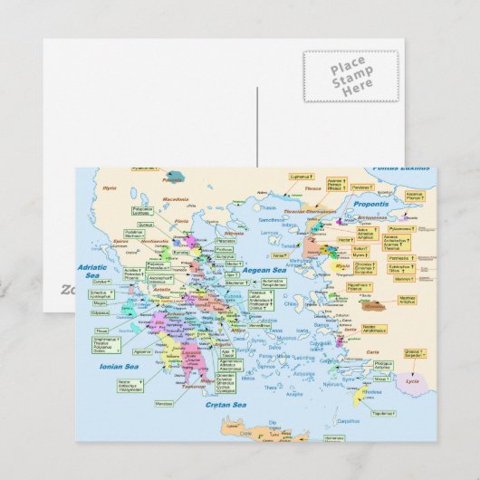 Kaart van Homeric Era Griekenland met Engelse labe (Voorkant / Achterkant)