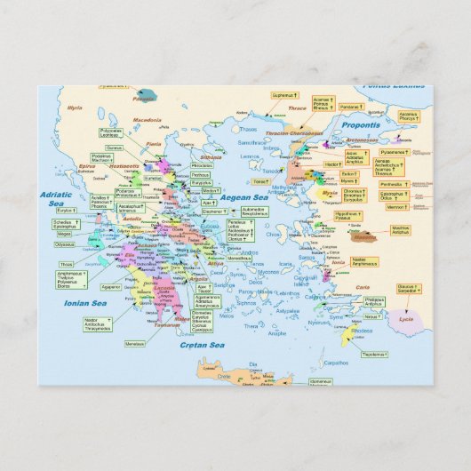 Kaart van Homeric Era Griekenland met Engelse labe (Voorkant)