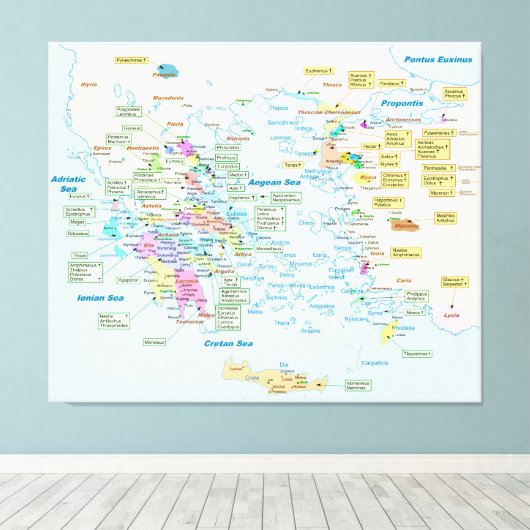 Kaart van Homeric Era Griekenland met Engelse labe Canvas Afdruk (Insitu (Houten vloer))