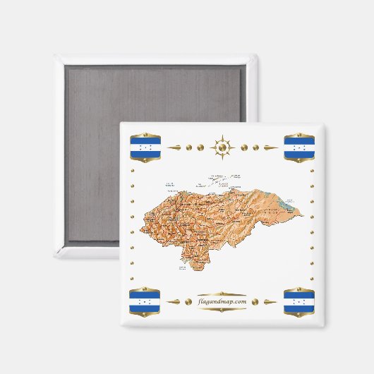 Kaart van Honduras + Flags Magnet (Voorkant / Achterkant)