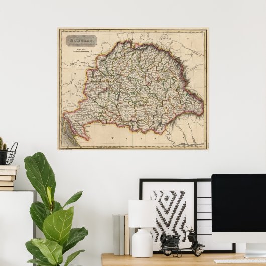  kaart van Hongarije (1817) Poster (Thuiskantoor)