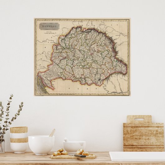  kaart van Hongarije (1817) Poster (Keuken)