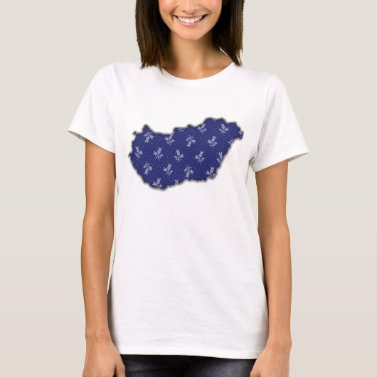 Kaart van Hongarije van het Blue-Dye Folk Art Patt T-shirt (Voorkant)