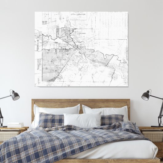 kaart van Houston (1920) Canvas Afdruk (Insitu (Slaapkamer))