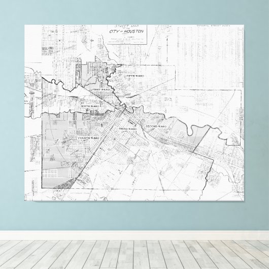kaart van Houston (1920) Canvas Afdruk (Insitu (Houten vloer))