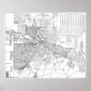  kaart van Houston (1920) Poster